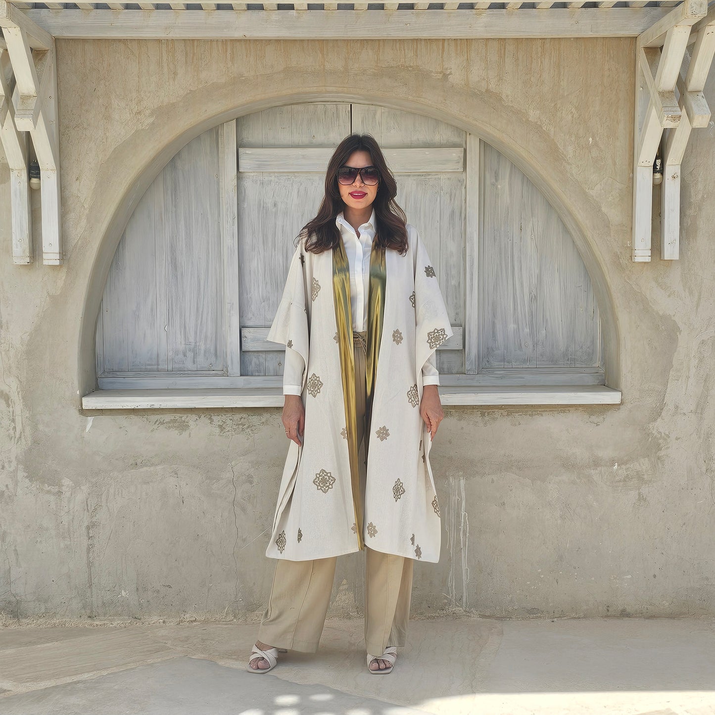 GOLDEN PATTRENED AND BORDERS KIMONO