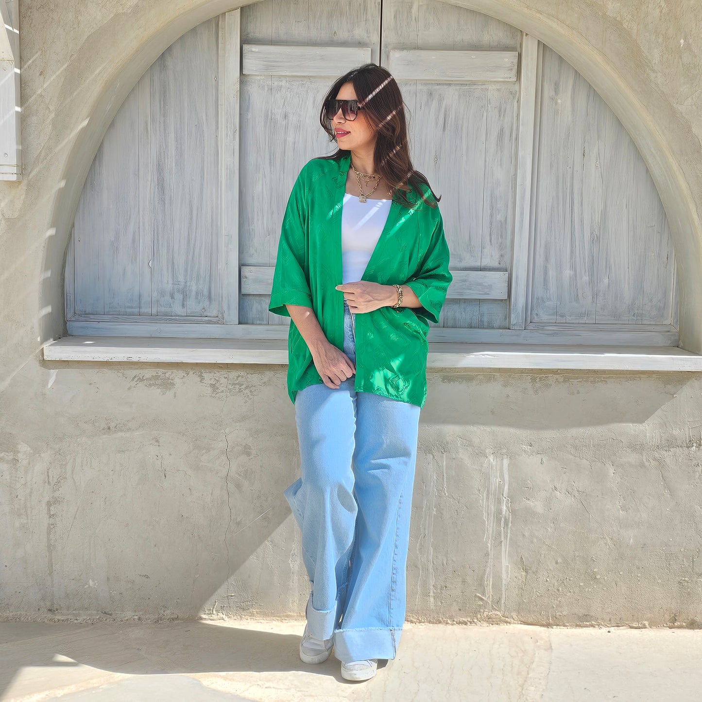 GREEN SATIN KIMONO