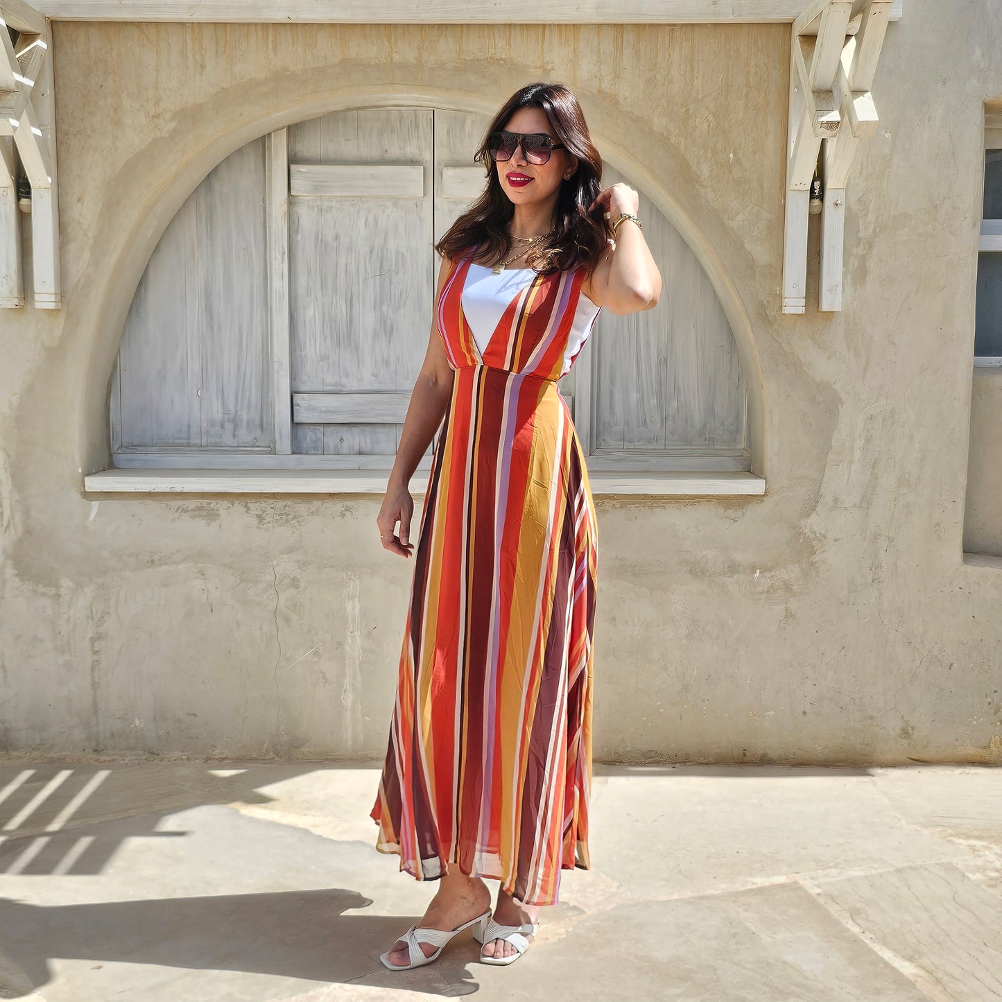 STRIPES CHIFFON DRESS