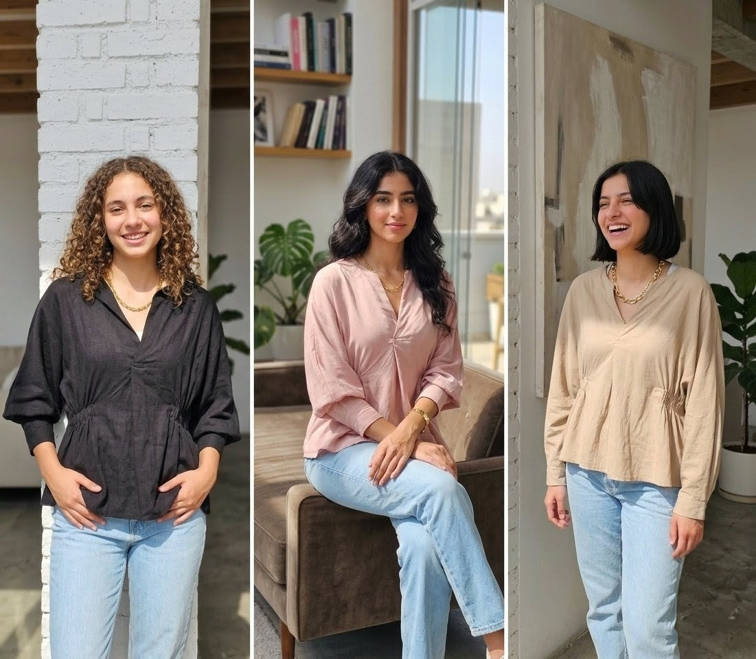 RELAXED FIT V-NECK  BLOUSE