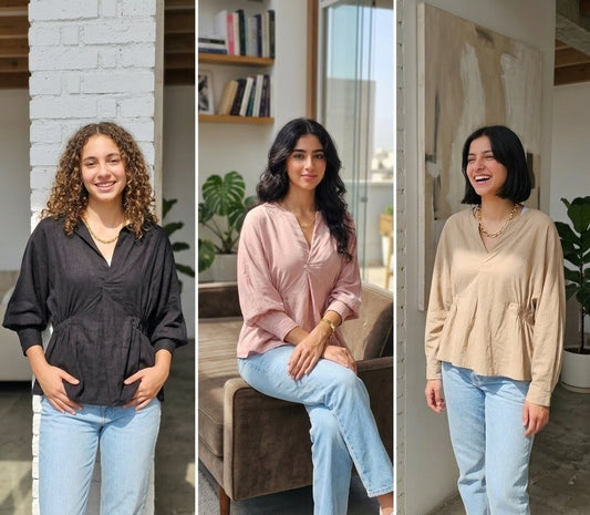RELAXED FIT V-NECK  BLOUSE
