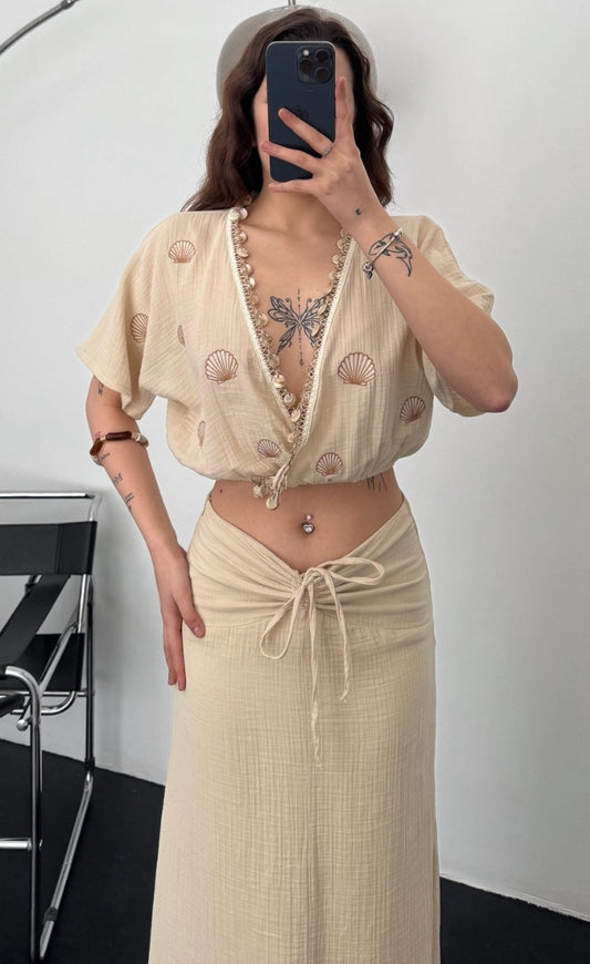 SHELL EMBROIDERED BEACH SET (Made in Turkey 🇹🇷)