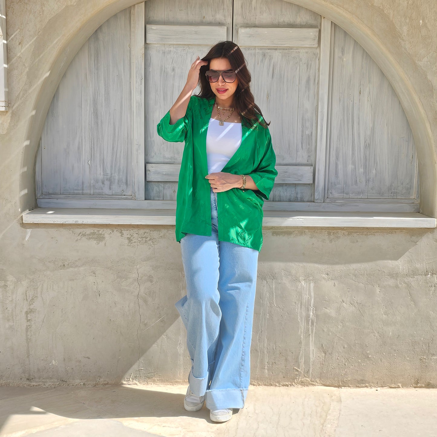 GREEN SATIN KIMONO