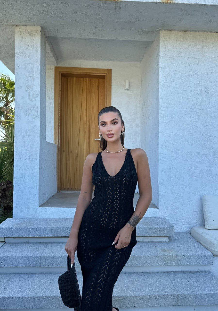 BLACK CROCHET MAXI KNITTED DRESS (Made in Turkey 🇹🇷)