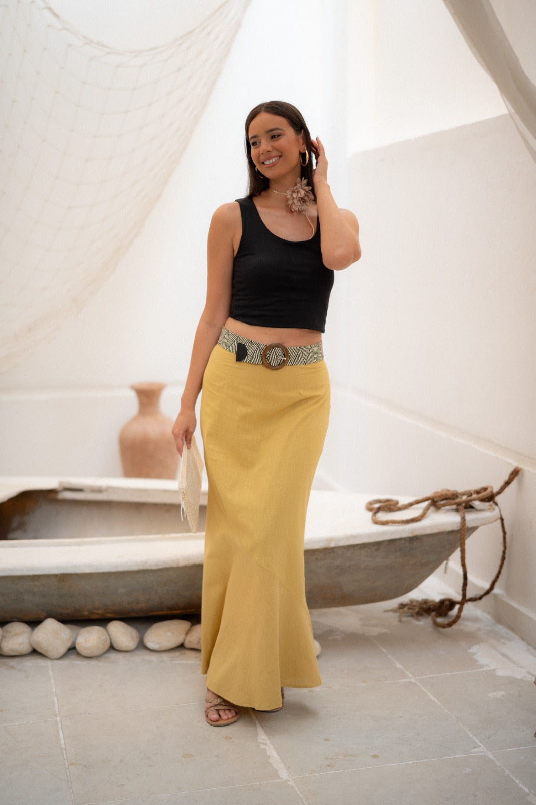 SUNBEAM SLEEVLESS PEPLUM SET-MUSTARD