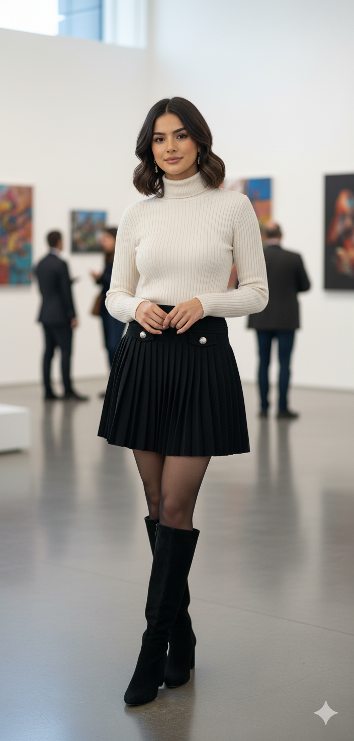 BLACK MINI PLEATED WOOL SKIRT