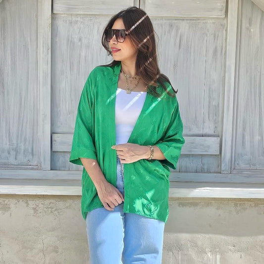 GREEN SATIN KIMONO