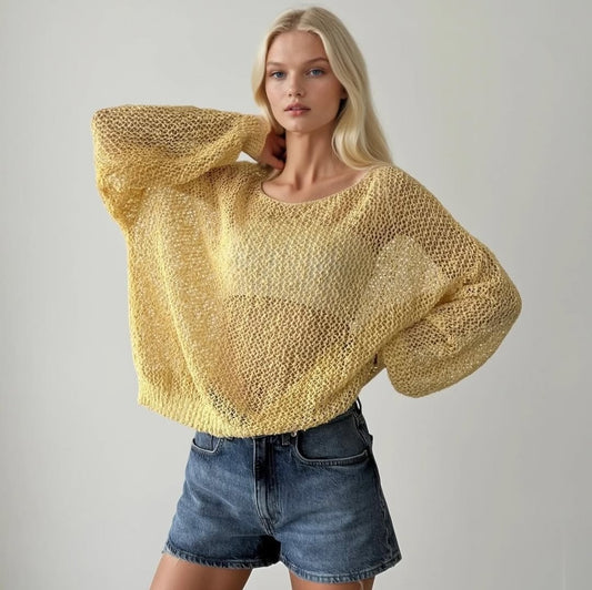 MESH KNIT OVERSIZED SWEATER – SUMMER BEACHWEAR TOP(Made in Turkey 🇹🇷)