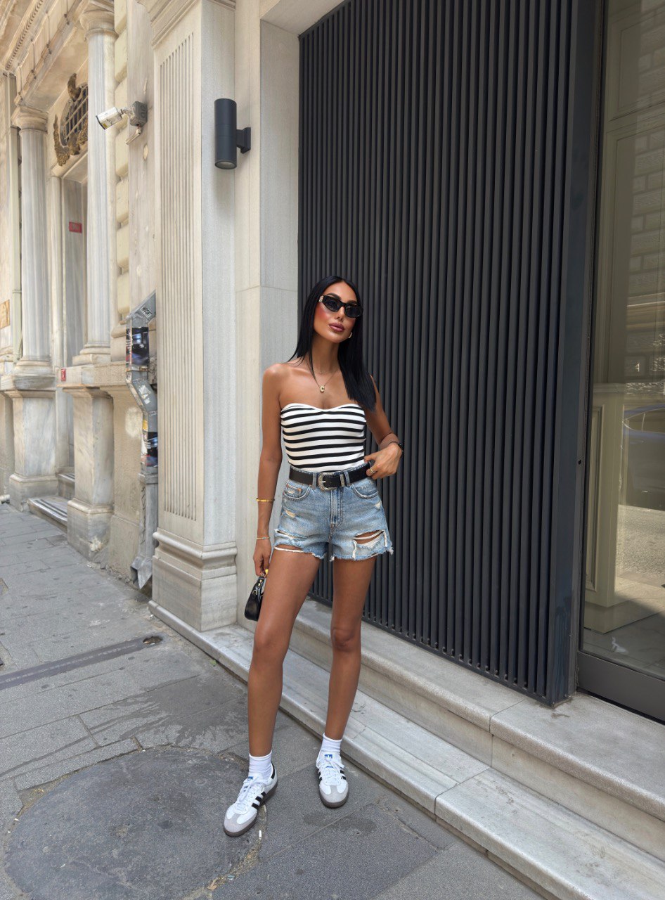 STRIPPED STRAPLESS RIBBED TOP (Made in Turkey 🇹🇷)