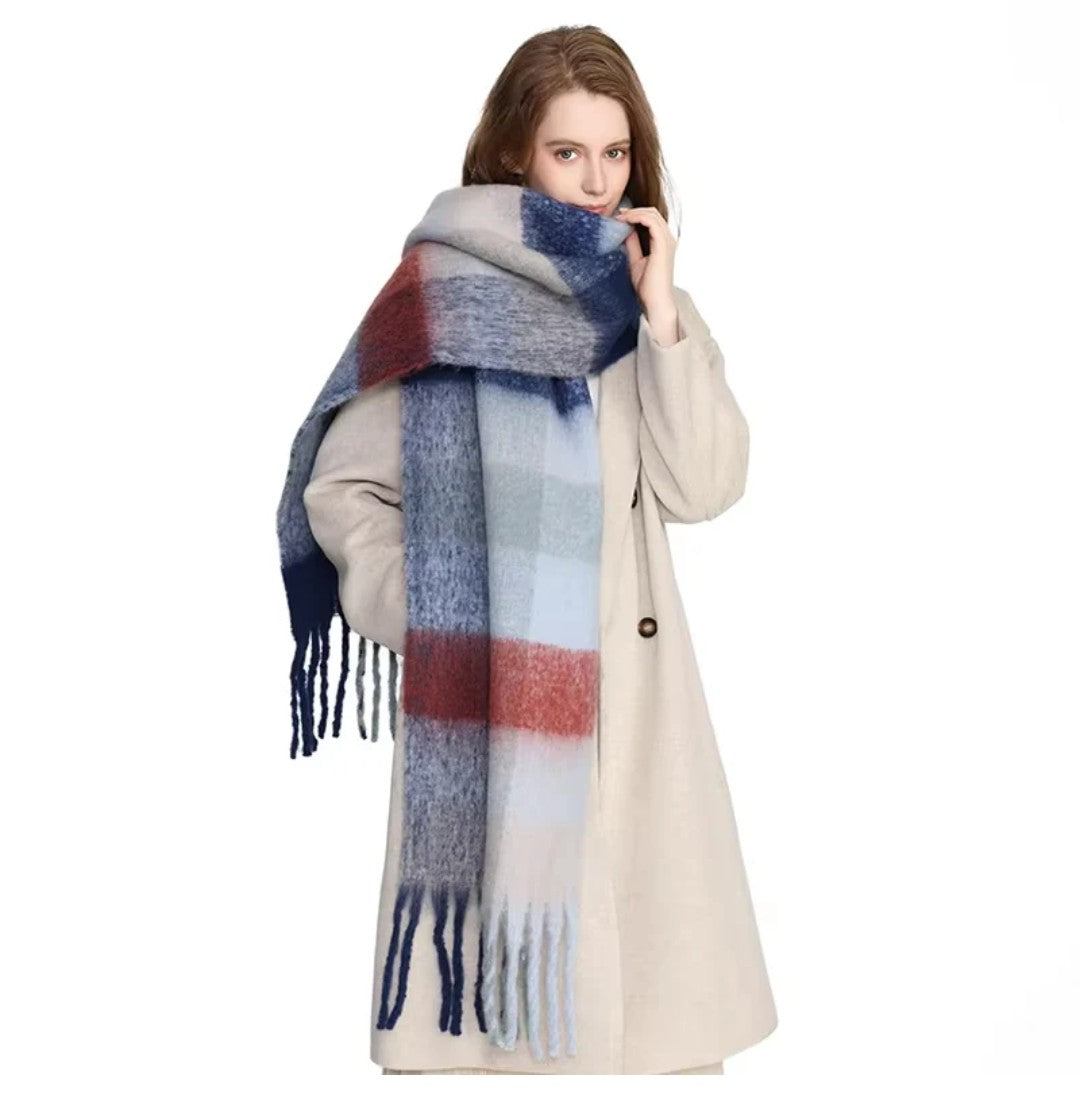 PLAID MOHAIR SCARF SHAWEL