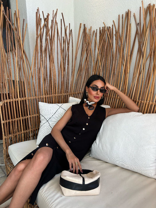 BLACK RIBBED KNITTED BUTTON-DOWN DRESS (Made in Turkey 🇹🇷)
