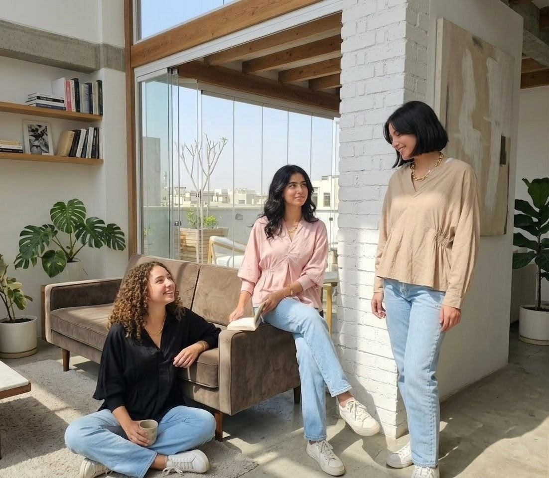 RELAXED FIT V-NECK  BLOUSE