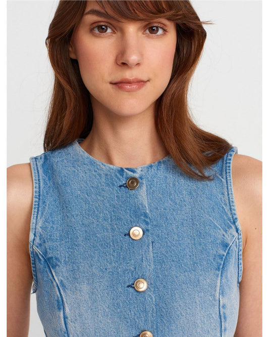 BUTTON-DOWN SLEEVELESS DENIM VEST(Made in Turkey 🇹🇷)