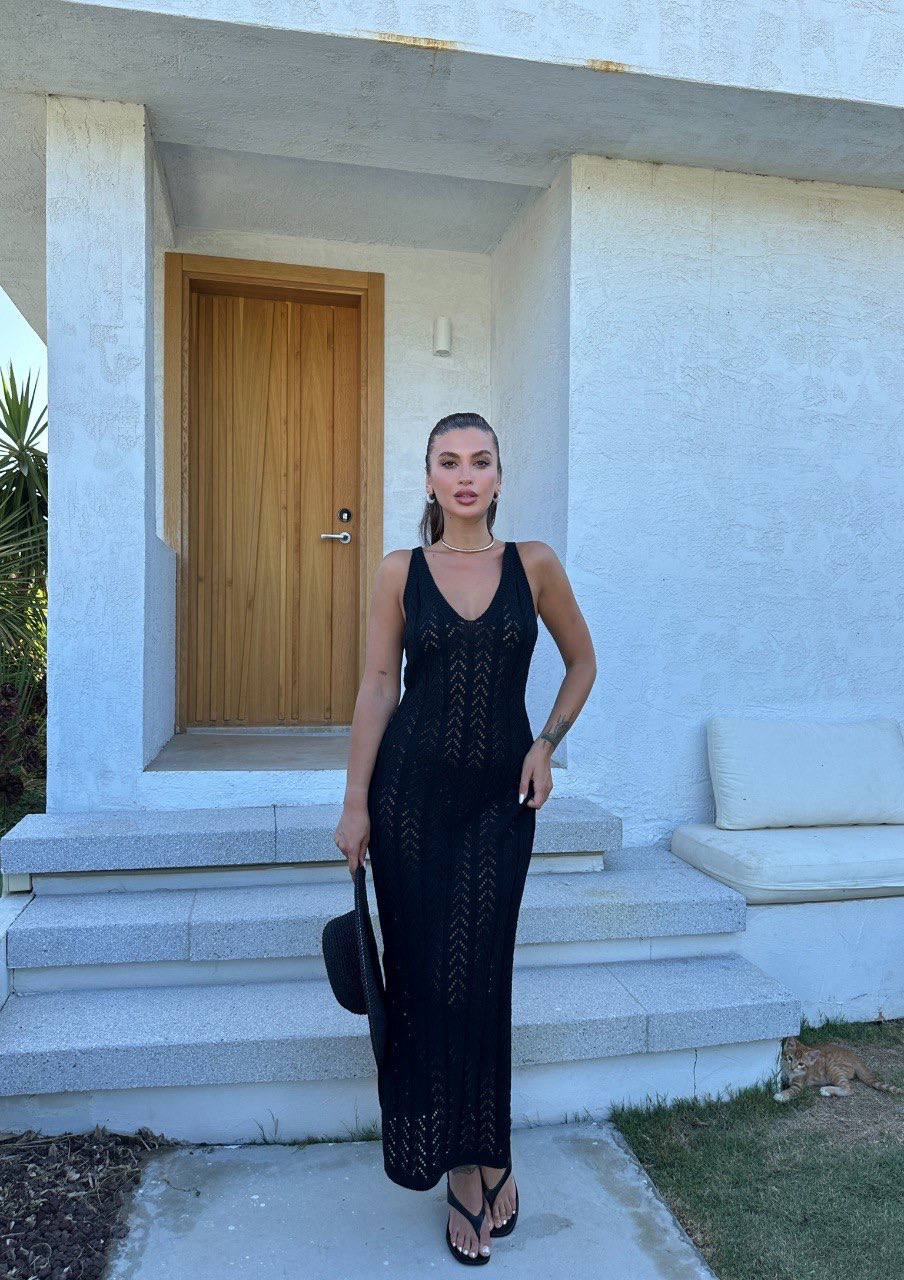 BLACK CROCHET MAXI KNITTED DRESS (Made in Turkey 🇹🇷)