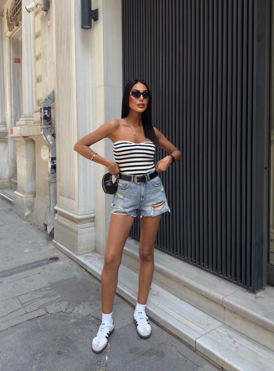STRIPPED STRAPLESS RIBBED TOP (Made in Turkey 🇹🇷)