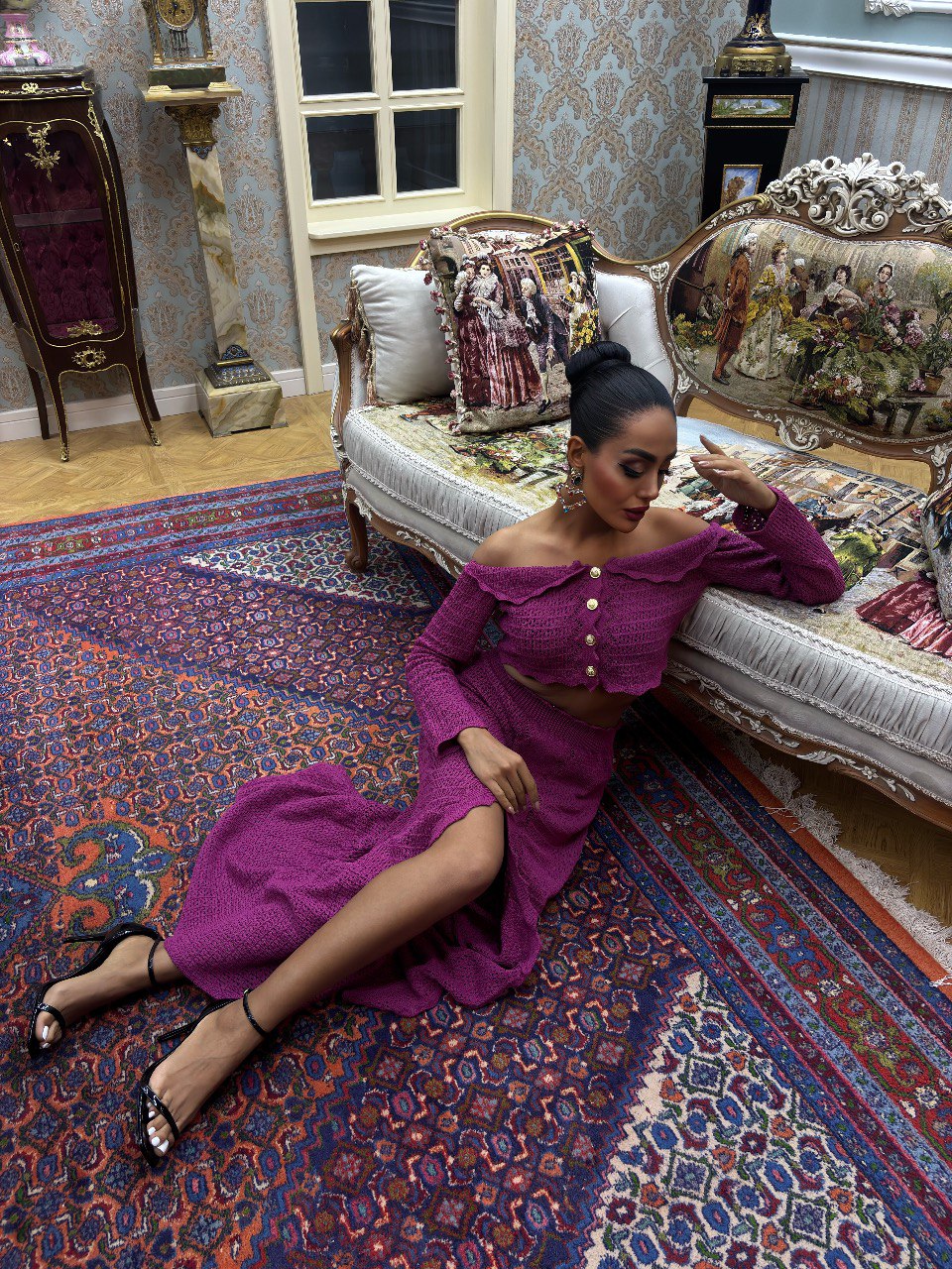 MAGENTA Off-SHOULDER  KNIT CO-ORD SET (Made in Turkey 🇹🇷)