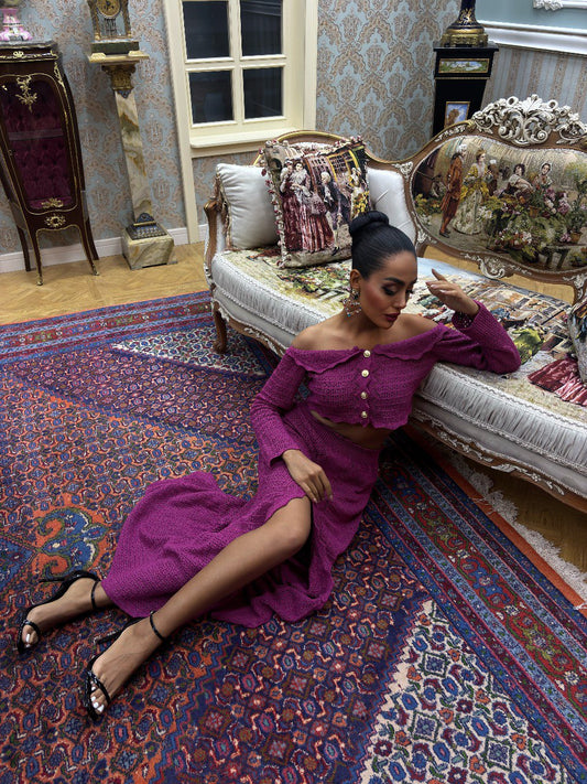 MAGENTA Off-SHOULDER  KNIT CO-ORD SET (Made in Turkey 🇹🇷)