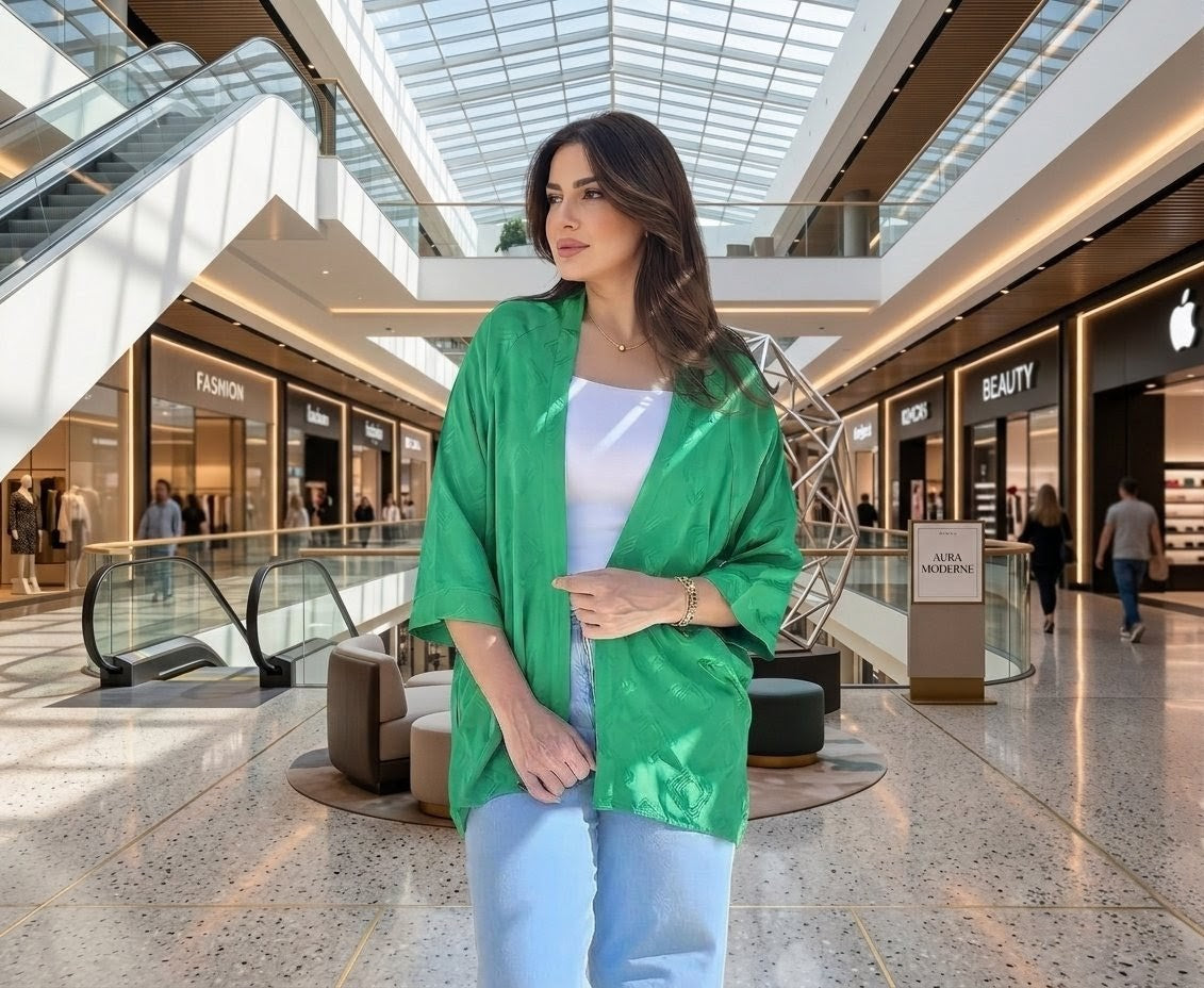 GREEN SATIN KIMONO