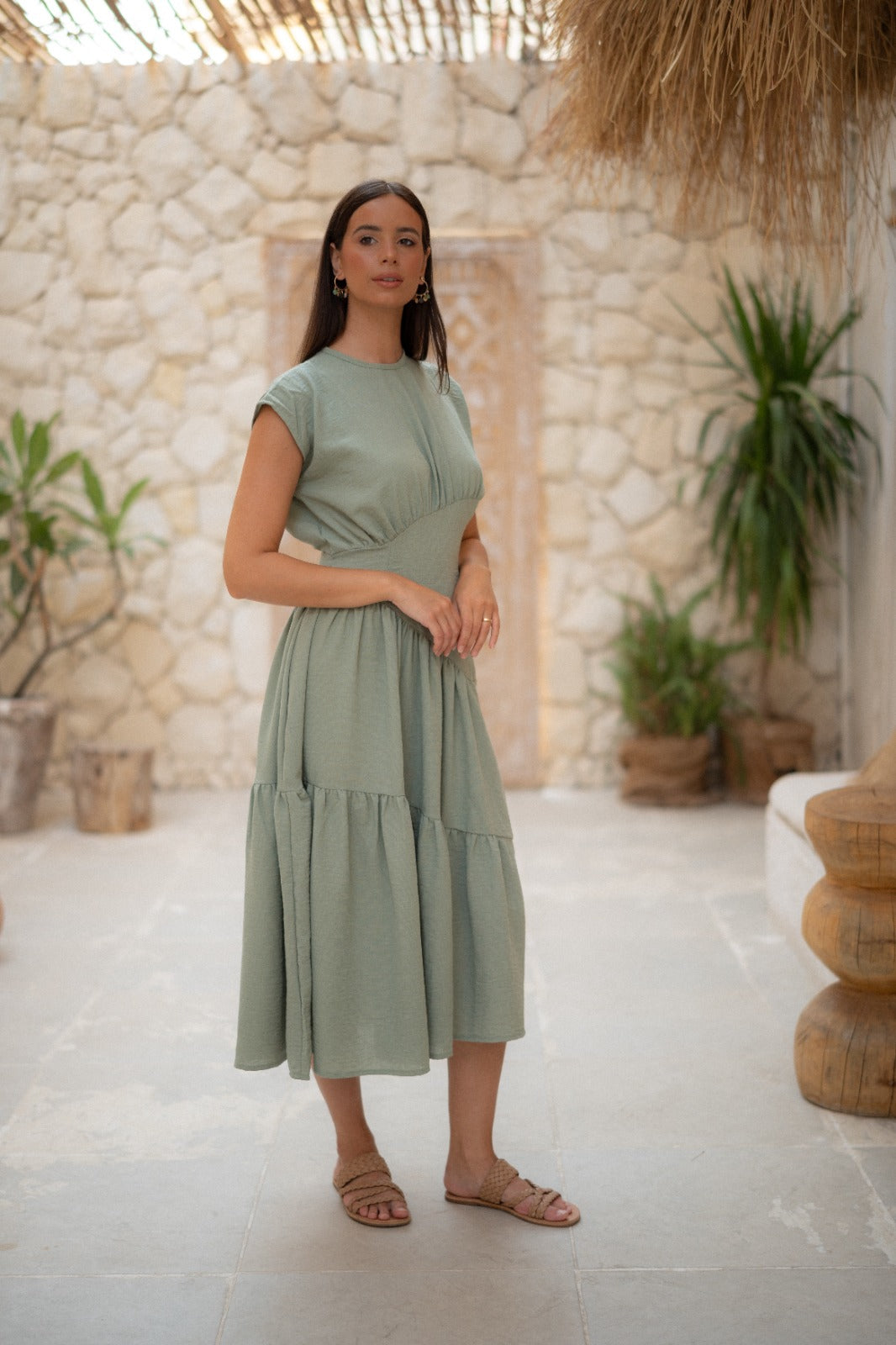 Dress SAGE BREEZE TIERED MIDI DRESS