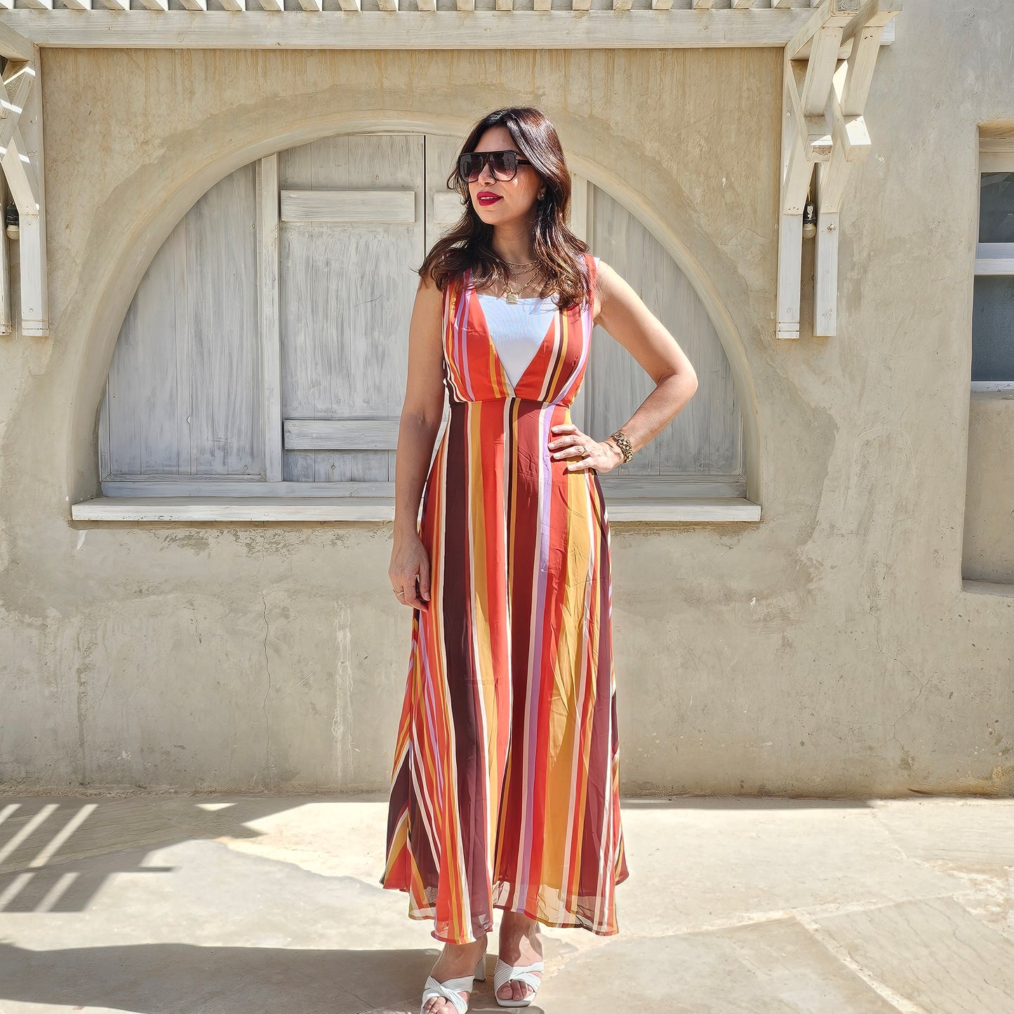 STRIPES CHIFFON DRESS