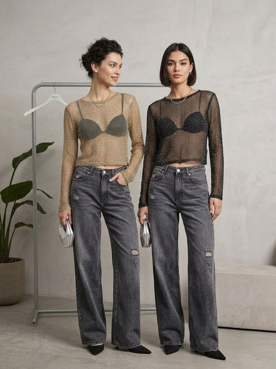 LONG SLEEVELES GOLDEN MESH KNITTED TOP (Made in Turkey 🇹🇷)