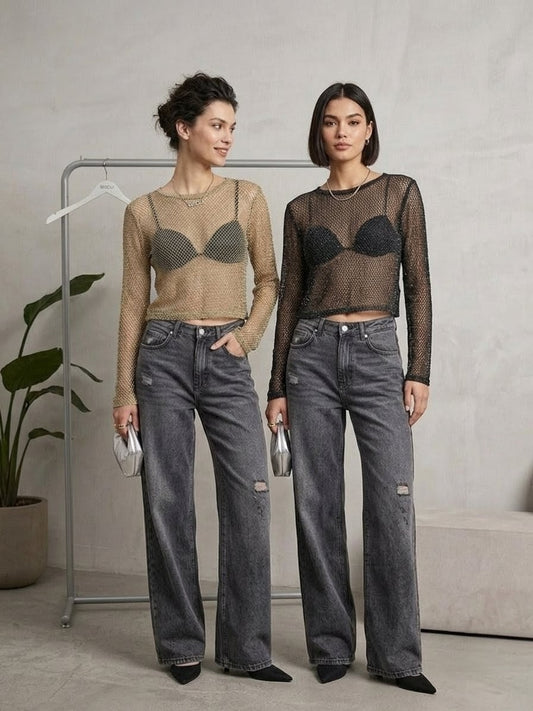 LONG SLEEVELES GOLDEN MESH KNITTED TOP (Made in Turkey 🇹🇷)