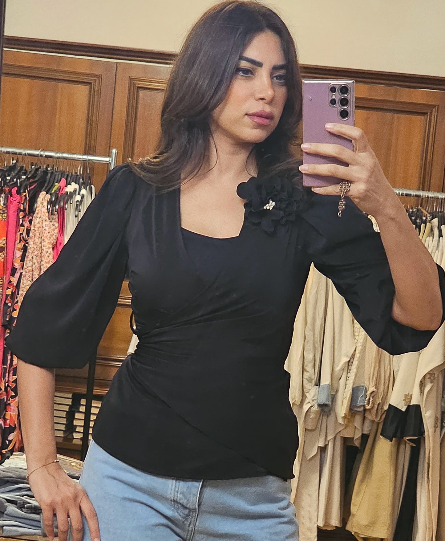 BLACK FLOWER BLOUSE