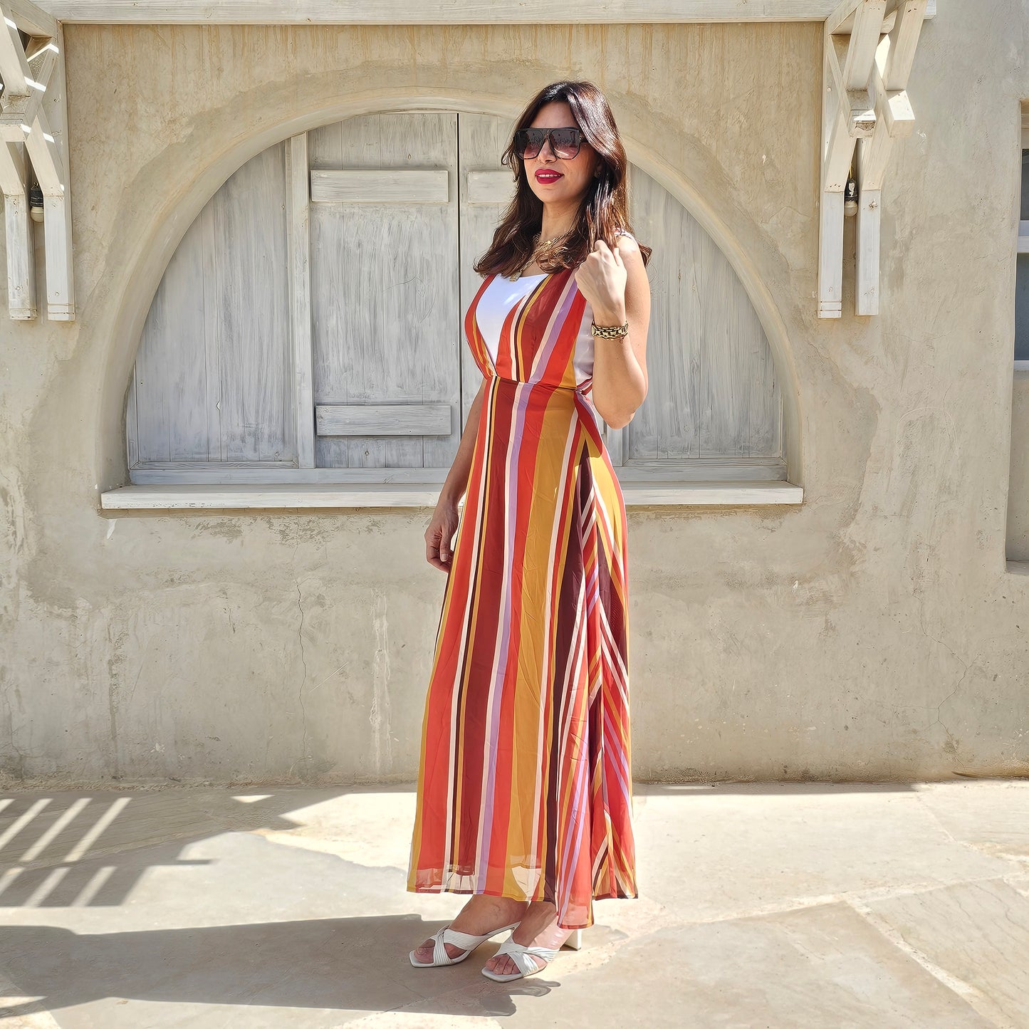 STRIPES CHIFFON DRESS