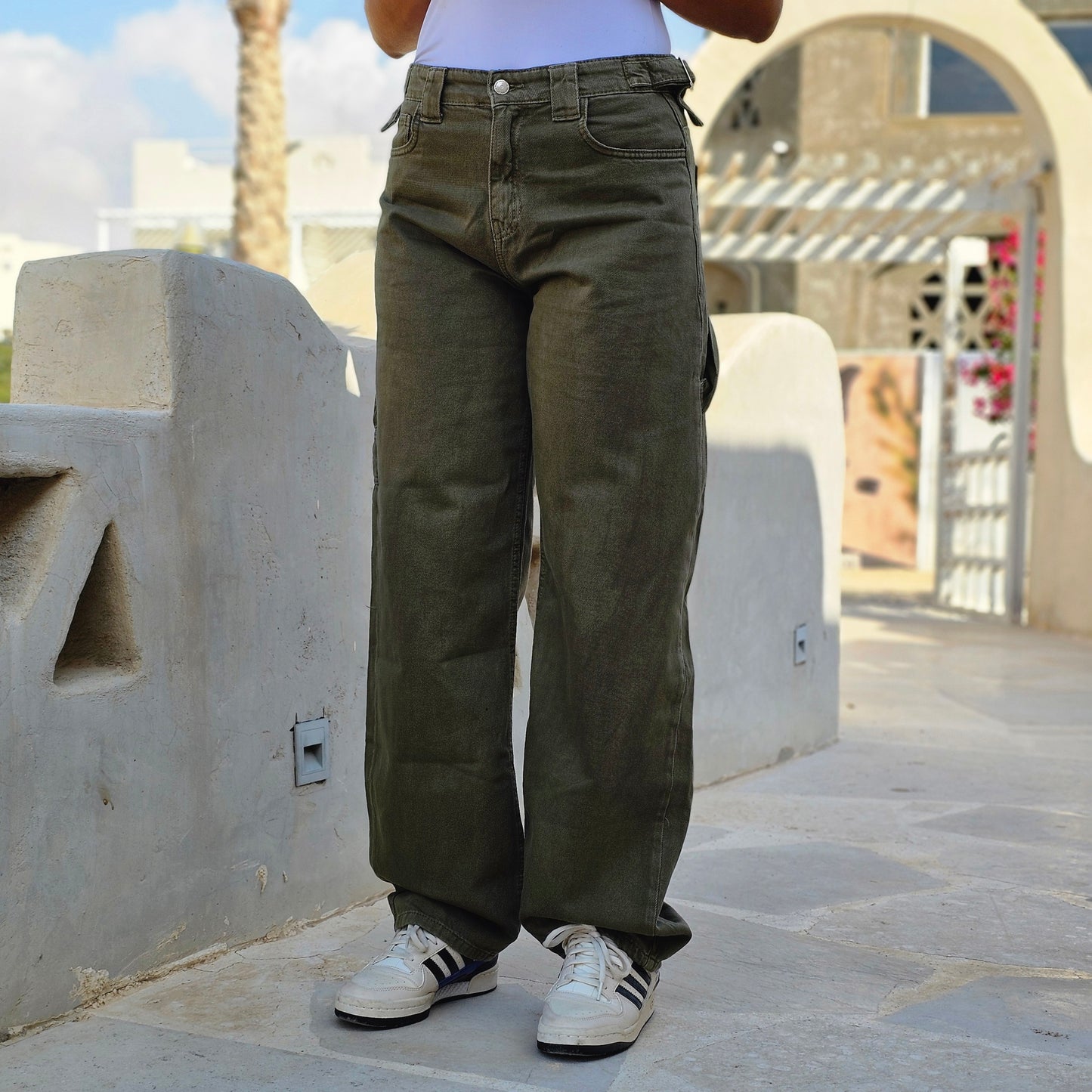 OLIVE GREEN MID_RISE PANTS